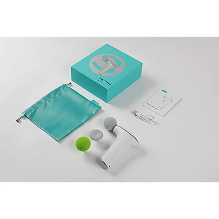 SKG F5-EN Massagepistole I 3 Massagestufen I 3 austauschbare Massageköpfe I 1.800 mAh I mit Wärmefunktion I USB-C Ladeanschluss I bis zu 11 Stunden Akkulaufzeit (weiß) – Bild 4