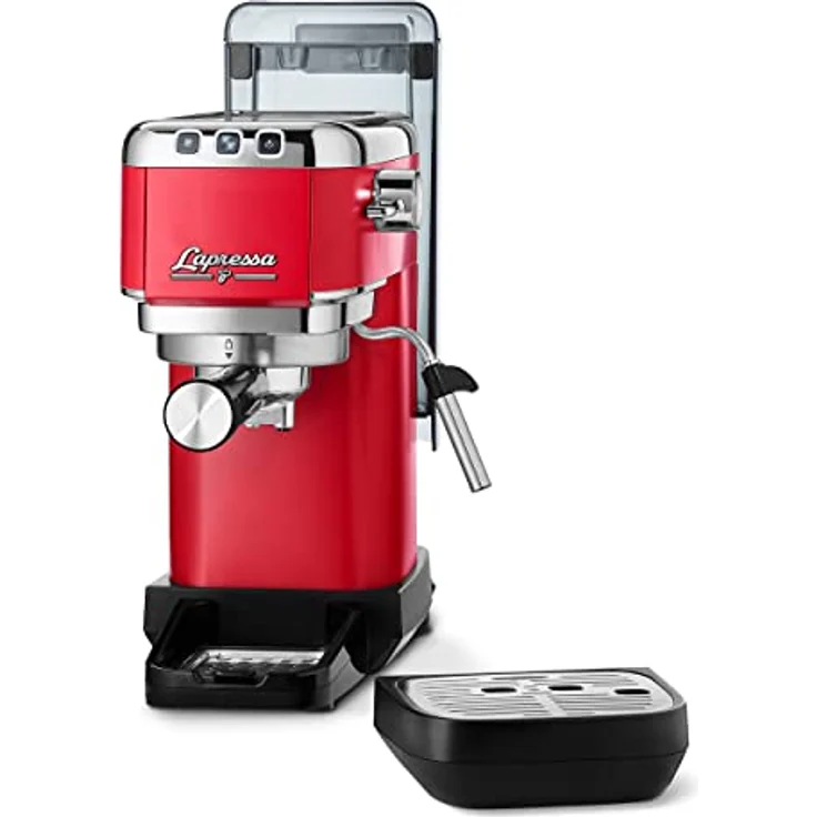 Tchibo Siebträger Espressomaschine „Lapressa“, mit Doppelauslauf und Milchaufschäumdüse (15 bar, 980ml Wassertank), inkl. zwei doppelwandigen Sieben, für Espresso und Milchschaum, rot - Preisvergleich – Bild 3
