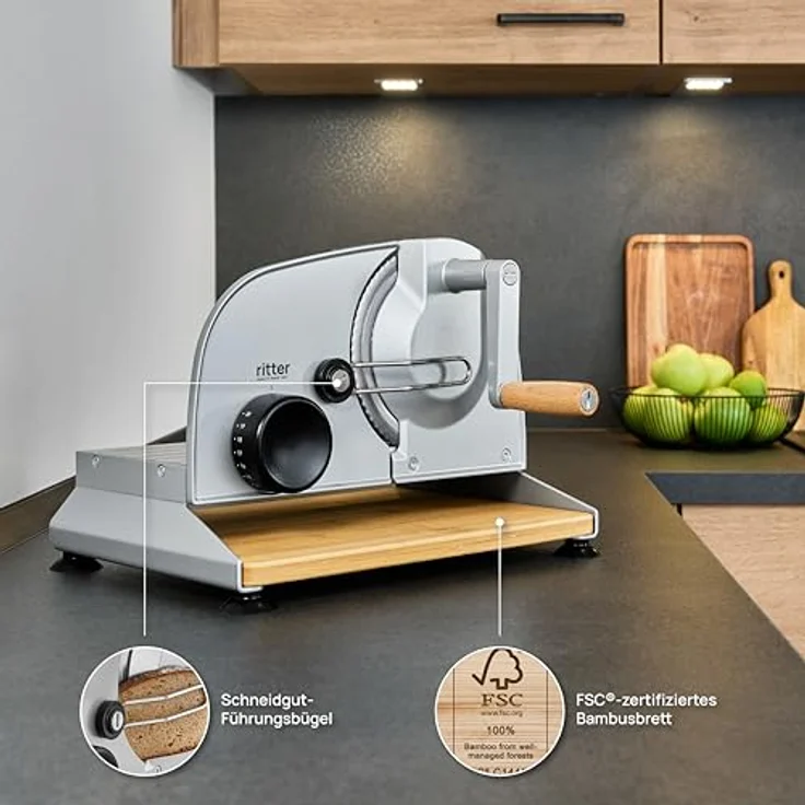 Ritter Allesschneider amano 5, Vollmetallausführung, Ø17cm Wellenschliffmesser, silbermetallic – Bild 4