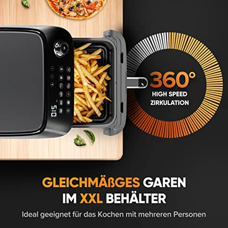 Dripl Heißluftfritteuse 5,7L, XXL Fritteuse mit LCD Touchscreen, AirFryer mit 12 Programmen, Kompakte Heissluftfriteuse mit Digitalem Display, Energieeinsparung, Vorheizen & Warmhalten, ohne Öl – Bild 4