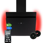 Dunstabzugshaube 60 cm | Kopffreie Wandhaube | Edelstahl | schwarzes Glas | WLAN | Nachlaufautomatik | RGBW-LED-Beleuchtung | SensorTouch Bedienung | SOLO609SHCM