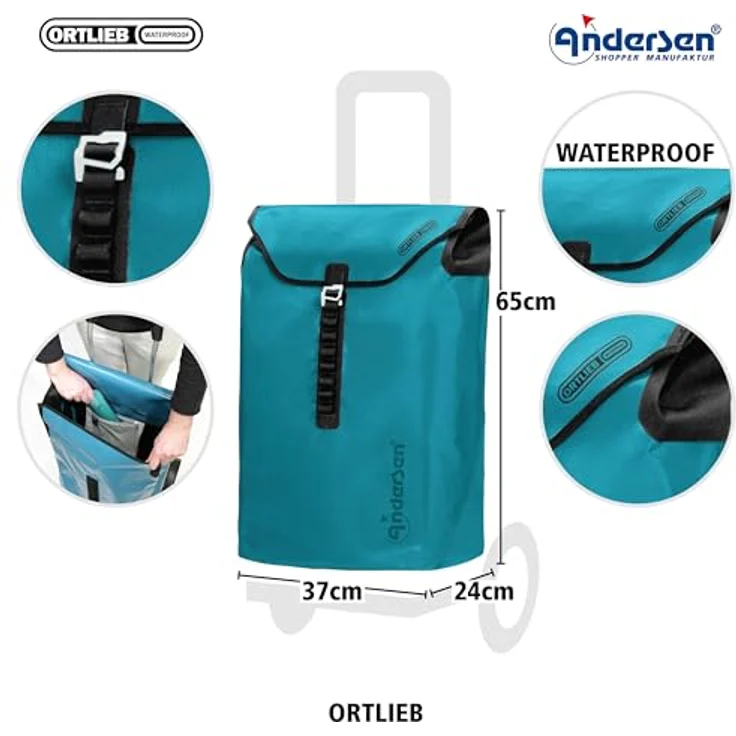 Andersen Shopper Royal Shopper Ortlieb, Einkaufstrolley aus 100% Polyester, 65 cm, petrol – Bild 3