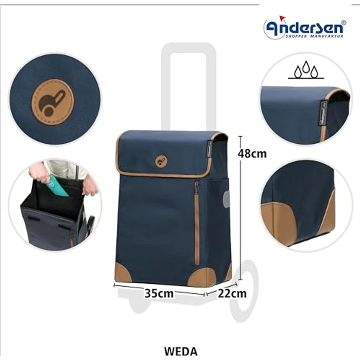 Andersen Einkaufstrolley Scala Shopper Weda blau 36 L Handwagen, langlebig, Tasche abnehmbar, klappbar, leichtgängig, leise Räder – Bild 3
