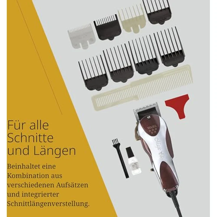 Wahl Haarschneidemaschine Netzbetrieb 2,4 m Kabel inkl. 8 Kammaufsätze, Schmieröl, Reinigungspinsel – Bild 4