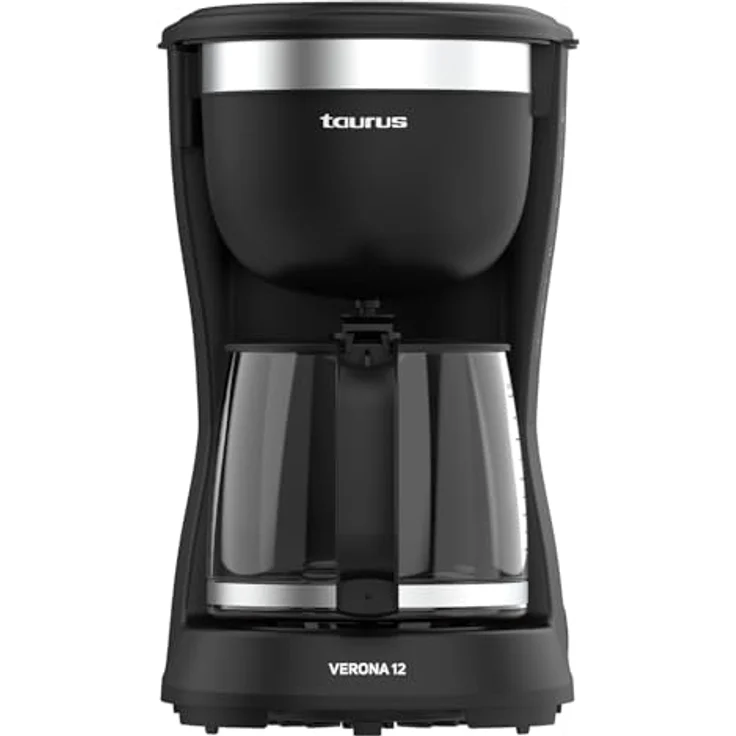 Taurus Kaffeemaschine Verona, 12 Tassen, 680 W, Intense Flavour Tech, Heizplatte, Mattschwarz, BPA-frei, Waschbarer Permanentfilter, Tropffreies Glas-Design – Bild 1