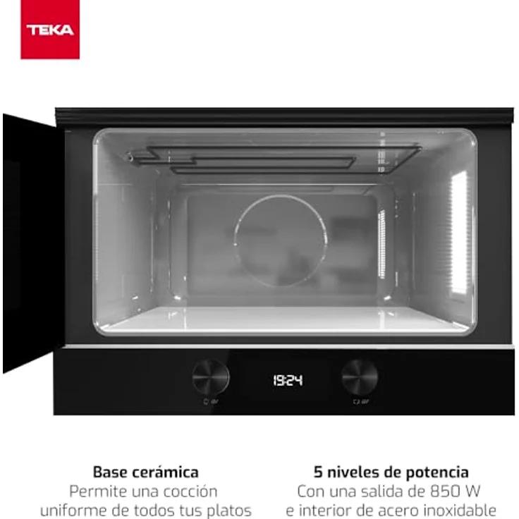 TEKA ML 8220 BIS L Einbau-Mikrowelle mit Grill, schwarzes Glas, 22 l Fassungsvermögen, 5 Leistungsstufen, 850 W, 9 Menüs, Innenkeramik, 2 Display-Fernbedienungen – Bild 3
