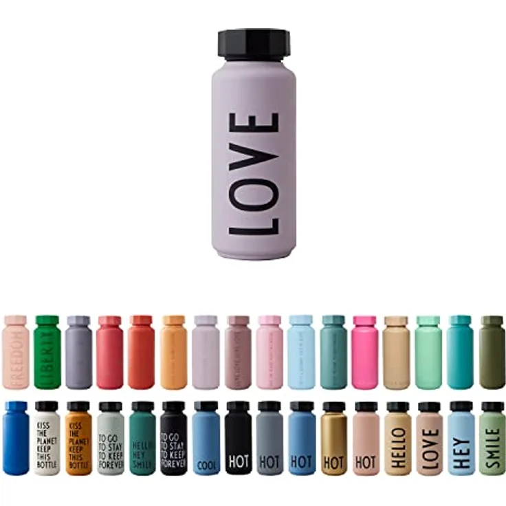 Design Letters Premium Isolierflaschen 500ml | Verwendung als Thermobecher 500ml, Thermosflasche 500ml und Thermoskanne | Camping Becher | Auslaufsichere Thermoflaschen aus Edelstahl | BPA/BPS-frei