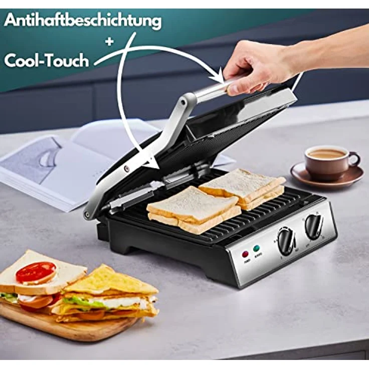 STEINBORG Kontaktgrill SB-2130, 2000 W, Edelstahlgehäuse, Cool-Touch-Technologie, Antihaftbeschichtung – Bild 4