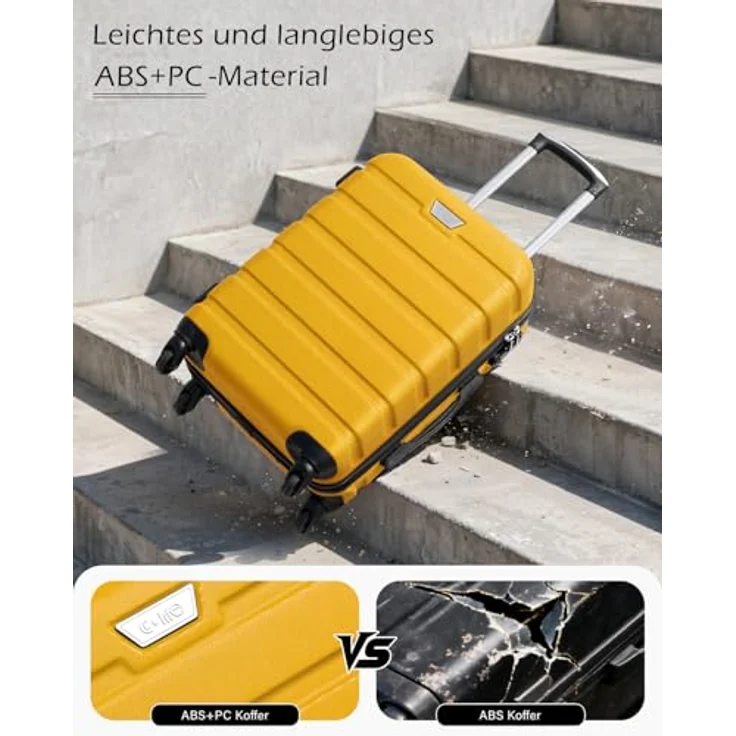 COOLIFE Hartschalen-Koffer Trolley Set, 2-tlg. Zitronengelb, Handgepäck mit TSA-Schloss, 360° Rollen, Größen L und XL – Bild 2