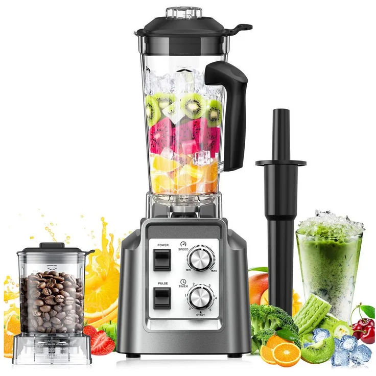 Teendow Standmixer Teendow 2-in-1 Smoothie Maker & Grinder, 2L, 1800 W, BPA-frei, mit 6 scharfen Edelstahlklingen, Selbstreinigungsmodus, Überlastschutz