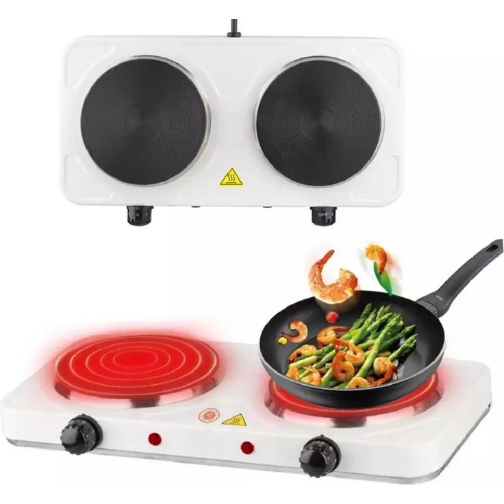 Cheffinger Doppelkochplatte 2 x 1000Watt Camping Tragbar, 5 Wärmestufen, Überhitzungsschutz
