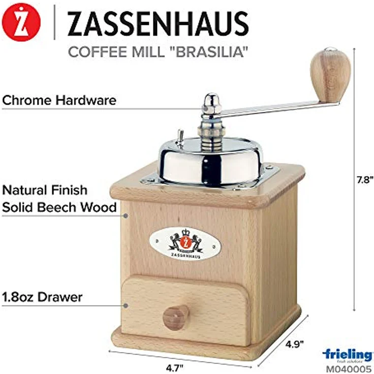 Zassenhaus Kaffeemühle Manuell BRASILIA | Buche natur | 12 x 12.5 x 20cm | zum Mahlen von Kaffeebohnen | stufenlos verstellbarer Mahlgrad | mit Original Zassenhaus Mahlwerk – Bild 3