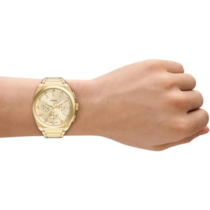FOSSIL Everett Herrenuhr, Quarz-Chronograph mit goldfarbenem Edelstahl- oder Lederarmband, 48 mm Gehäuse, wasserdicht bis 50 m – Bild 2