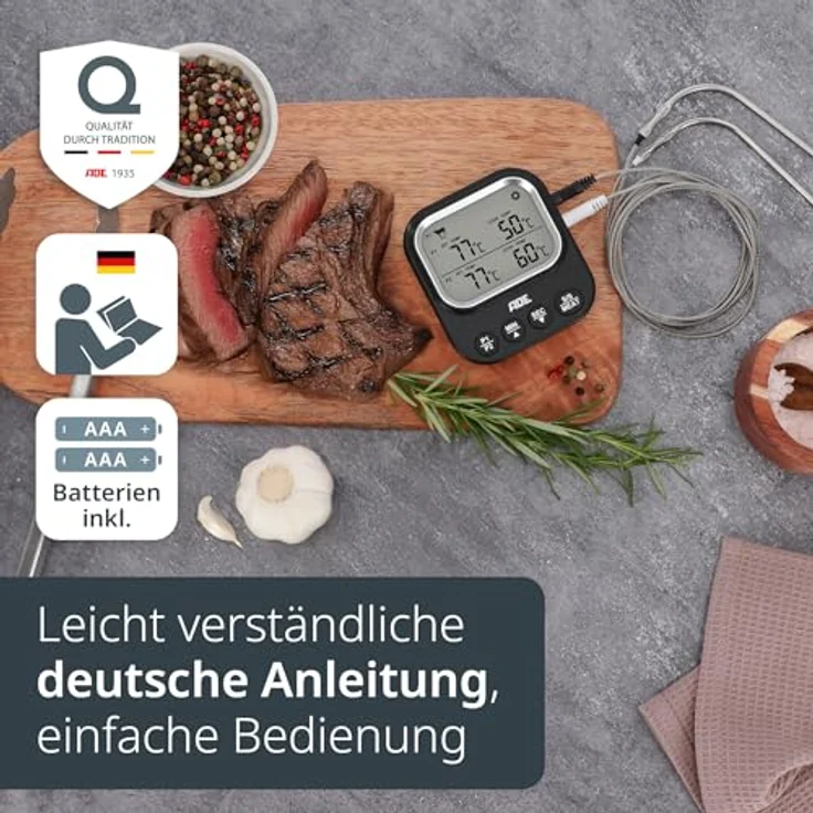 ADE Bratenthermometer, digitales Fleischthermometer mit 2 Messfühlern, bis 250 °C, inkl. Batterien und Schutzkappen – Bild 7