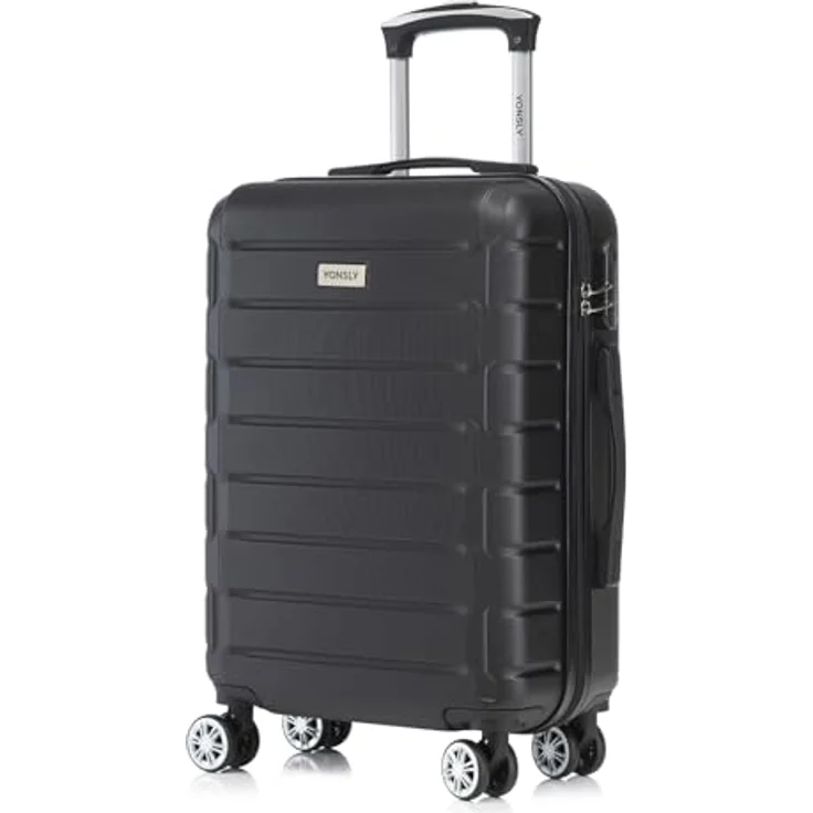 YONSLY Trolley Reisekoffer Set, Hartschalenkabinenkoffer mit Zahlenschloss, 4 leise 360° Rollen, ergonomischer Gummigriff, M, Schwarz – Bild 1