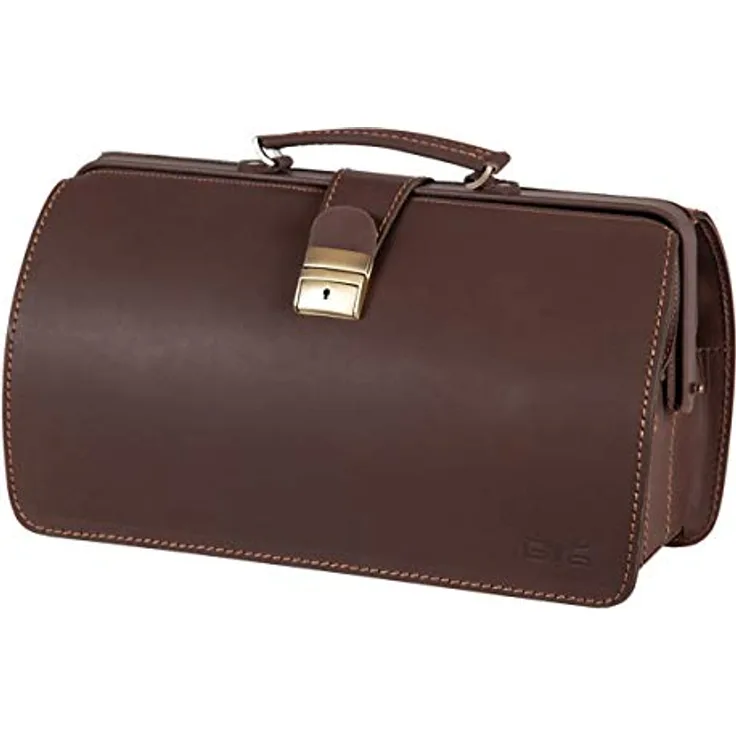 MIKA 28072222 - Doktorkoffer Heston aus Echt Leder/Sattelleder, Doktortasche mit Hauptfach und Schloss, Arztkoffer für Damen und Herren, Hebammentasche, Arzttasche in Dunkelbraun ca. 43 x 17 x 23 cm