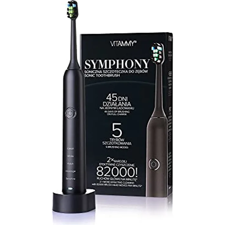 Vitammy Symphony Black Zahnbürste mit komfortablem Gehäuse | fünf Bürstmodi | bis zu 82.000 Bewegungen pro Minute