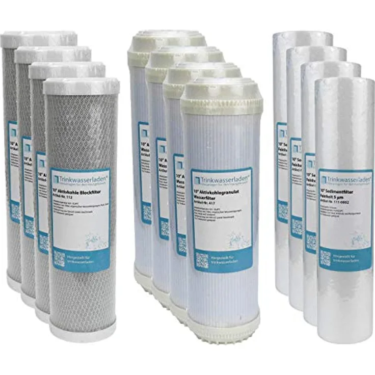 Trinkwasserladen 2 Jahre Filter Set 10 Zoll, 12-teiliges Umkehrosmose Ersatzfilterset für Sediment- und Aktivkohlefilter