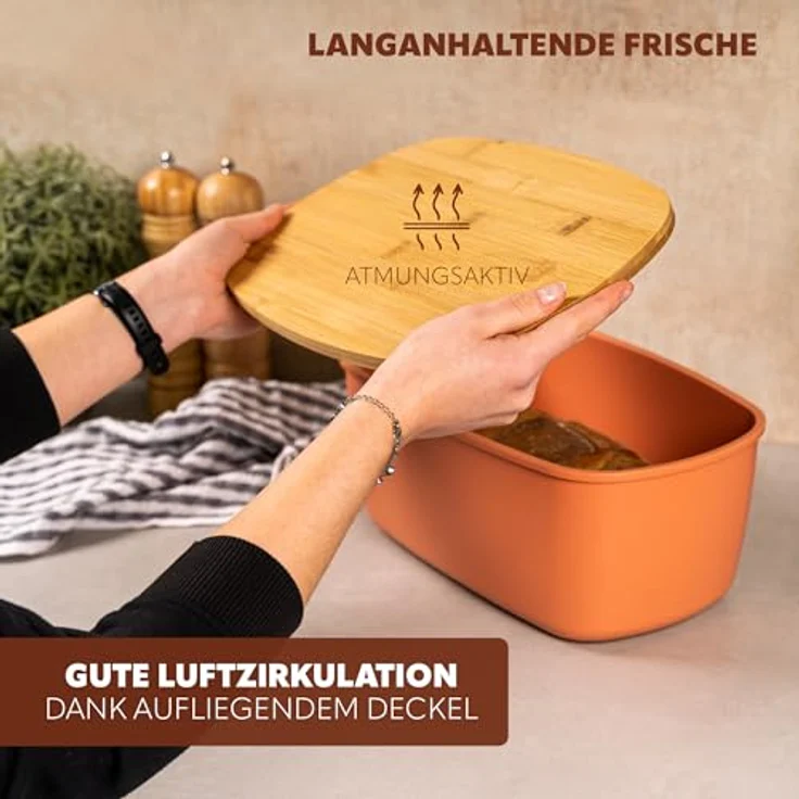 bremermann Brotkasten oval mit Bambus-Deckel, Brotbox mit Schneidebrett, rotbraun, für frisches Brot und einfache Reinigung – Bild 5