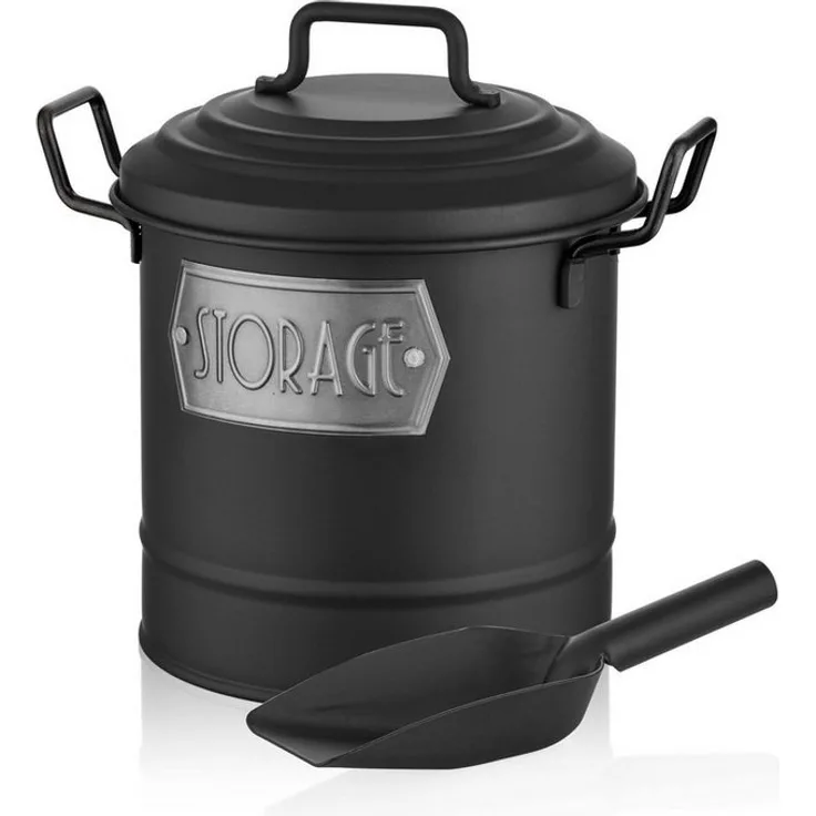 Hermia Concept Vorratsdose 100% GALVANIZE, 26 x 23 x 18 cm / 3200 ml, Schwarz, inkl. hochwertiger Schaufel