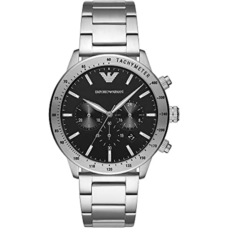 Emporio Armani Uhr für Herren , QuarzChronographenwerk, 43mm Silbernes Edelstahlgehäuse mit Edelstahlarmband, AR11241 – Bild 1