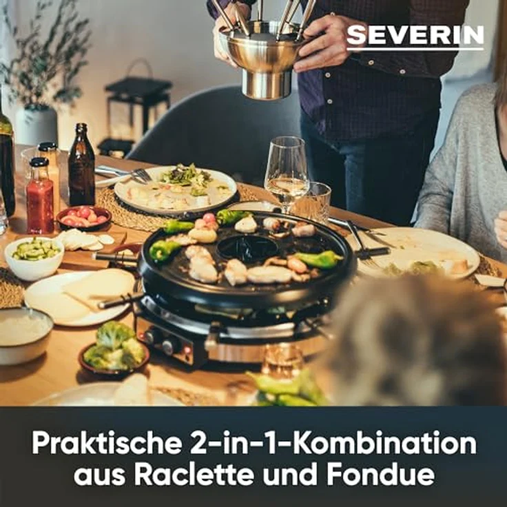 SEVERIN RG 2348 Raclette-Fondue Kombination ca. 1900 W, XXL-Zuleitung, Inkl. Fondue-Topf aus Edelstahl und 8 Pfännchen – Bild 3