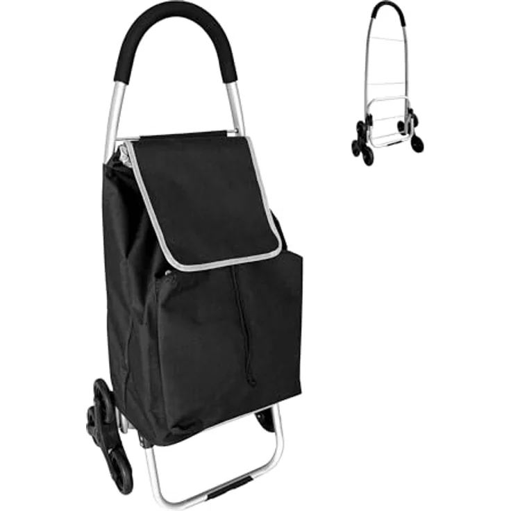 relaxdays Einkaufstrolley Treppensteiger 45 l, mit Kühlfach und hohen Traglast in schwarz – Bild 1