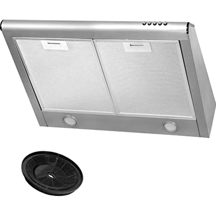 4BIG.fun Dunstabzugshaube + Aktivkohlefilter Abzugshaube Dunst Unterbauhaube 60 cm breit Silber Edelstahl LED-Beleuchtung [Energieklasse C]