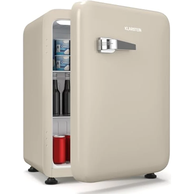 Klarstein Audrey Evo 68L Mini Kühlschrank, Retro-Design, leiser Betrieb 40 dB, kompressor, verstellbare Füße, wendetür, creme – Bild 1