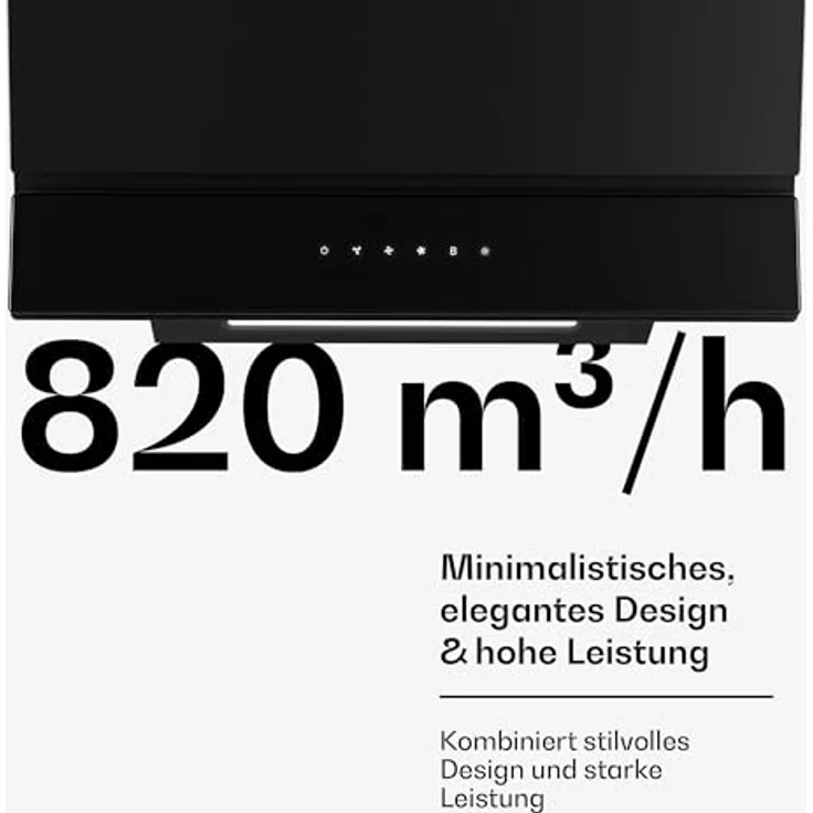 Klarstein Velaire Dunstabzugshaube 60 cm, Kopffreihaube mit 820 m³/h Boost, A++ Energieeffizienz, Touch-Bedienung, LED-Beleuchtung, leise, Aluminium- & Aktivkohlefilter, schwarz – Bild 4