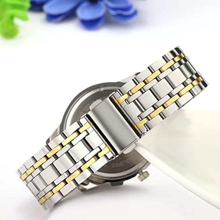 JewelryWe Herrenuhr Edelstahl Quarz Analog, 30M wasserdicht mit römischen Ziffern, Kalender und leuchtenden Zeigern, Gold/Silber – Bild 3