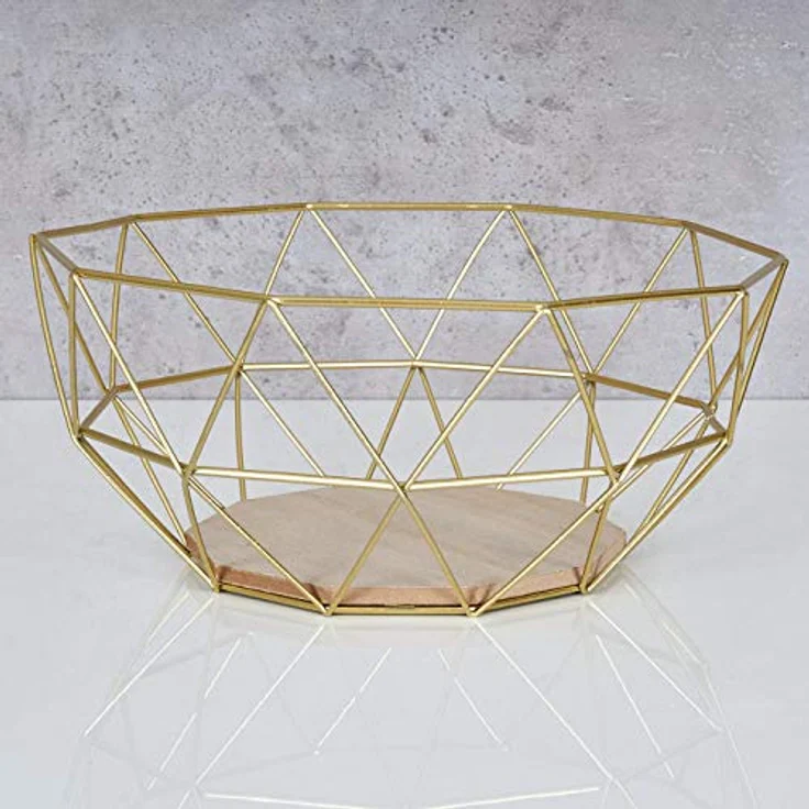 levandeo Korb Metall Gold 26x12cm Obstkorb Modern Holz MDF Braun Schüssel Schale Deko Obstschale Tischdeko – Bild 2