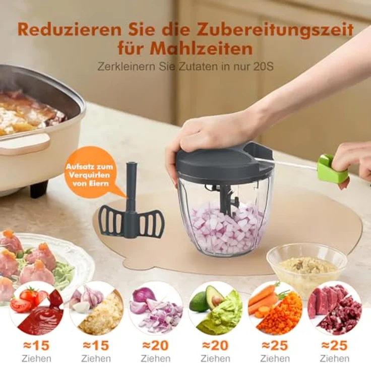 Ibergrif Zwiebel Schneider 900ml, Tragbarer Zwiebel Zerkleinerer mit Edelstahlklingen, BPA-Frei, Rutschfest und Vielseitig für Eier, Nüsse und Babybrei – Bild 2