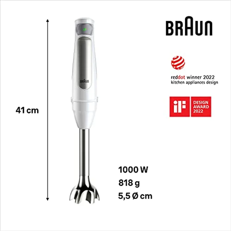 Braun MQ7000WH Multiquick 7 Stabmixer, 1000W, EasyClick, Smart Speed, SPLASHControl, POWERBell Plus, ACTIVEBlade, 0,6 Liter Messbehälter, weiß – Bild 3