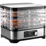 KLAMER Dörrautomat, 400W Dörrautomat Edelstahl mit 5 Einlegefächern und 24h-Timer, Trockner mit Temperaturregler von 35-70°C, BPA frei