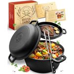 KRUSTENZAUBER Gusseisen Topf [inkl. Fleischgabel] - Robuster 26cm Gusseisen Bräter mit Deckel Backofengeeignet - Ideal als Schmortopf Induktion, Dutch Oven Set, Kazan, Cast Iron Pot, Kochtopf