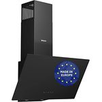 Wiggo Dunstabzugshaube 60cm kopffrei I Abluft Umluft Dunstabzug 650m³/h - Touch-Display 4 Stufen I Energieeffizienzklasse A Schräghaube inkl. Fettfilter & 2xKohlefilter I Abzugshaube Glasfront schwarz