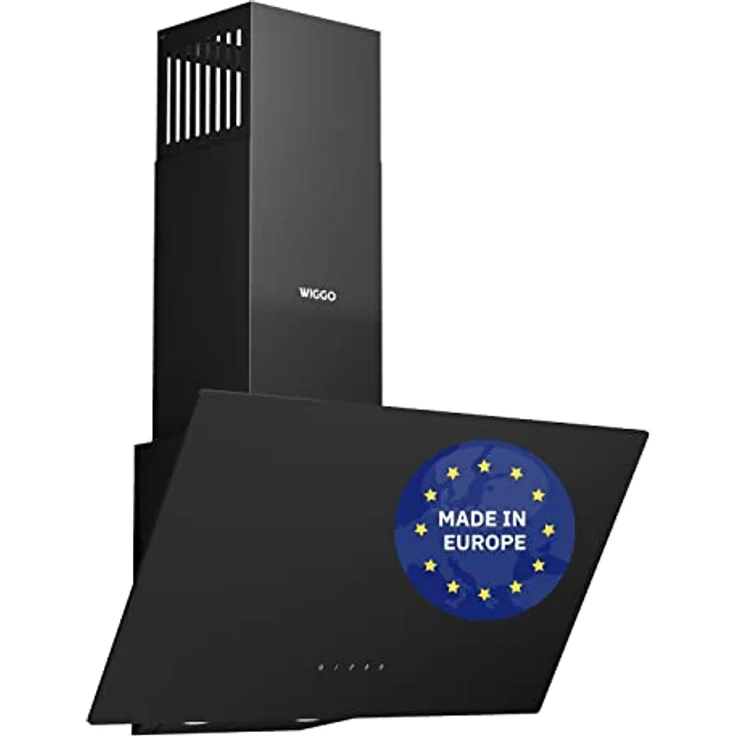 Wiggo Dunstabzugshaube 60cm kopffrei I Abluft Umluft Dunstabzug 650m³/h - Touch-Display 4 Stufen I Energieeffizienzklasse A Schräghaube inkl. Fettfilter & 2xKohlefilter I Abzugshaube Glasfront schwarz – Bild 1
