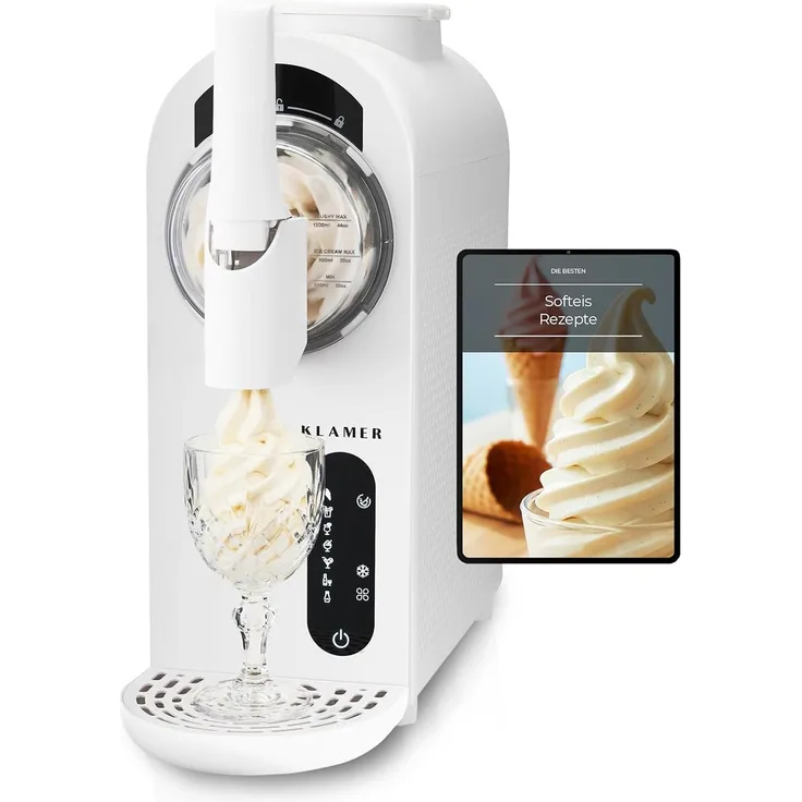 KLAMER Softeismaschine, Eismaschine & Slush Maschine mit 7 Programmen, 1,5L Fassungsvolumen, automatische Reinigung, digitales Rezeptbuch