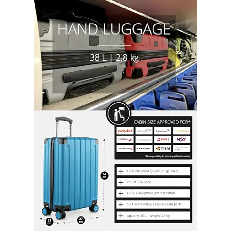 Hauptstadtkoffer Q-Damm - Handgepäck 54x37x21, TSA, 4 Rollen, Reisekoffer, Hartschalenkoffer, Rollkoffer, Handgepäckkoffer, Bordgepäck Koffer, Cyanblau – Bild 2