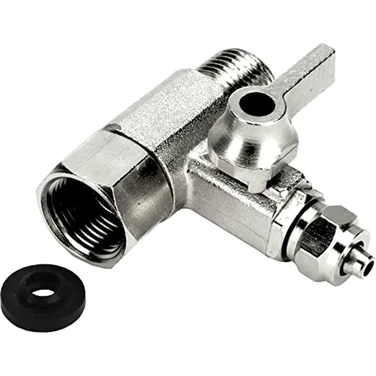 TWaLa Eckventil T-Verteiler aus Edelstahl, 3/8' AG x 3/8'IG x 1/4' Schlauch, inklusive Dichtung und Absperrhahn