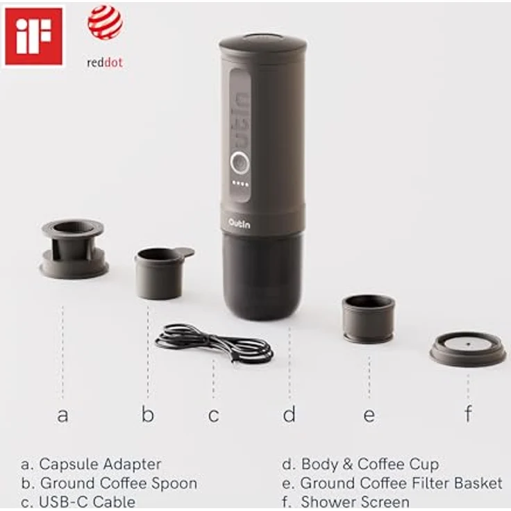 OUTIN Outin Nano Espresso Maker, tragbare Espressomaschine mit 20 BAR Druck, Crimson Red – Bild 2
