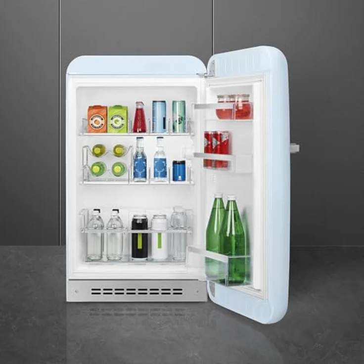 Smeg FAB10HRPB6 Kühlschrank Happy Bar Vintage, 135 l, 1 Tür, kalt statisch, 2 verstellbare Einlegeböden, rechts öffnend, LED-Beleuchtung, Höhe 97 cm, Azurblau – Bild 5