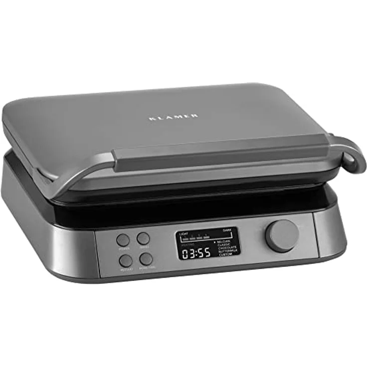 KLAMER Waffeleisen belgische Waffel, Waffeleisen doppelt mit 7 Stufen und 5 Programmen, Platten mit Antihaftbeschichtung, 1600W, grau – Bild 3