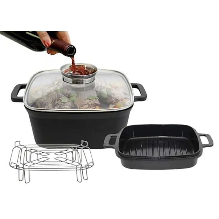 ELO Basic – Multifunktionstopf-Set Cubus, Aluminiumguss, hochwertige Antihaftversiegelung, kratzfest, backofenfest, für alle Herdarten, silber – Bild 1