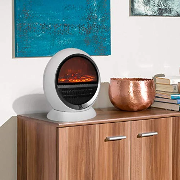 Deuba Heizlüfter 1500W Kamin Optik Elektrokamin LED Flammen Effekt 2 Heizstufen weiß – Bild 2