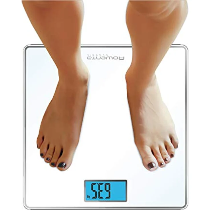 Rowenta BS1501 Classic Digitale Personenwaage aus gehärtetem Glas, 31 x 31 cm, max. 160 kg, ultradünn, Präzisionsgrad je 100 g, intelligente Funktionen, breites Display, inklusive Batterien – Bild 4