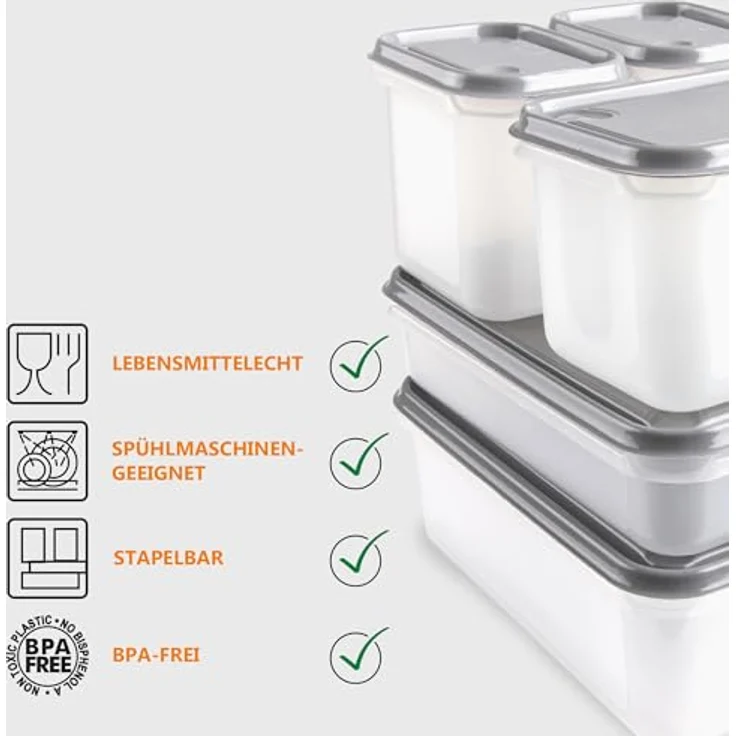 PROhome Frischhaltedosen 5er Set - BPA-frei, Lebensmittelecht, Stapelbar, Spülmaschinengeeignet, transparent – Bild 5