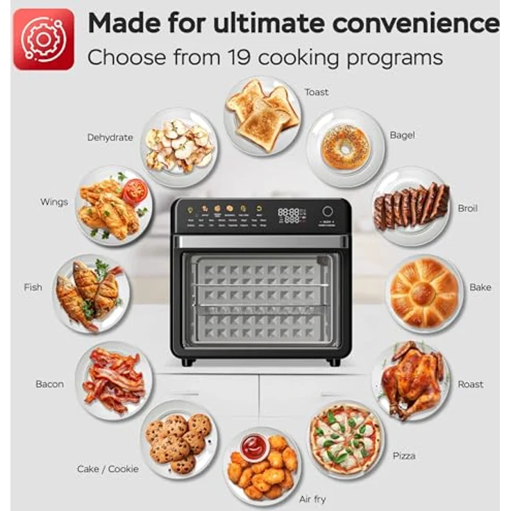 TurboTronic Multi-Smart-Ofen 19in1, Heißluftofen & Heißluftfritteuse mit 2100W, 34L Kapazität, Dörrfunktion, 40-230°C, schwarz – Bild 5
