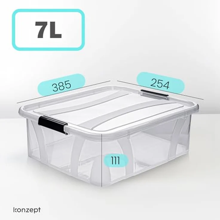 KONZEPT Aufbewahrungsbox 7L mit Deckel, BPA-frei, stabiler Verschluss, stapelbar, transparent – Bild 2